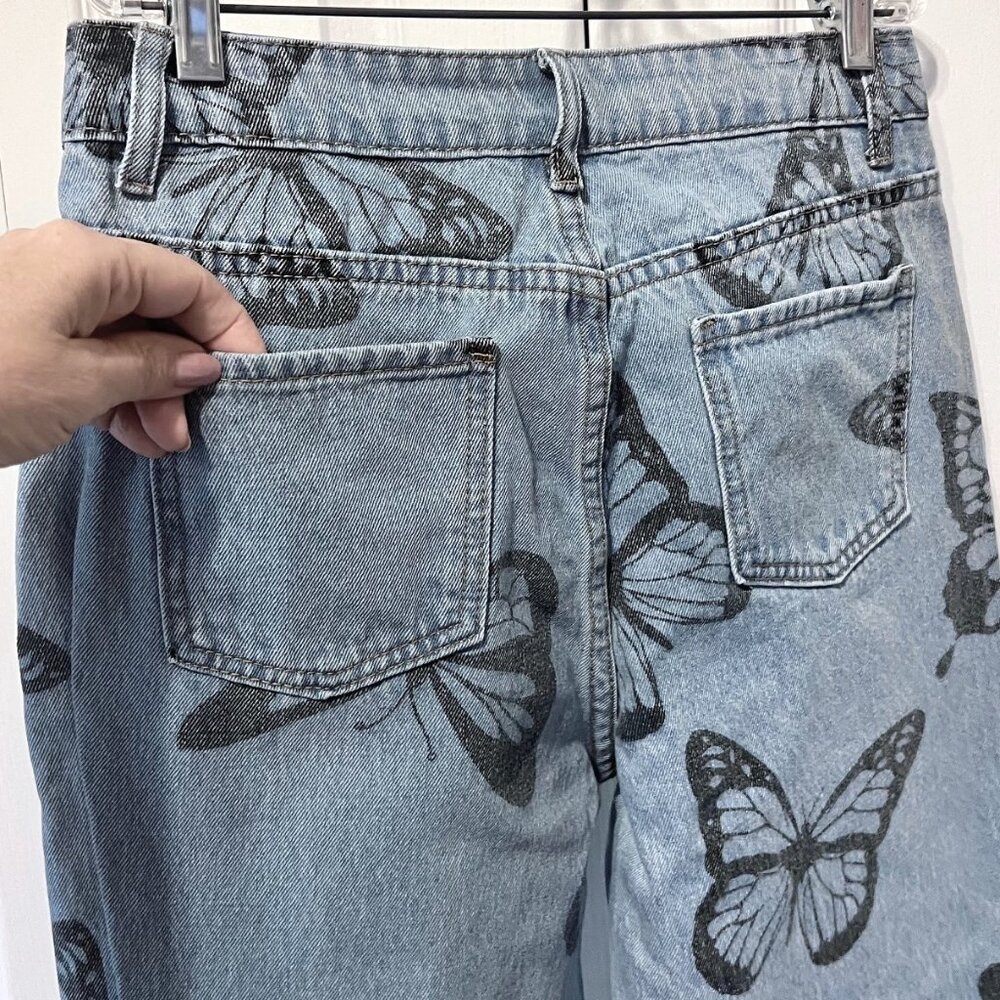 SHEIN Women's Faded Blue & Black Butterflies Jeans-Med P-Trendy-Casual- - Picture 7 of 10